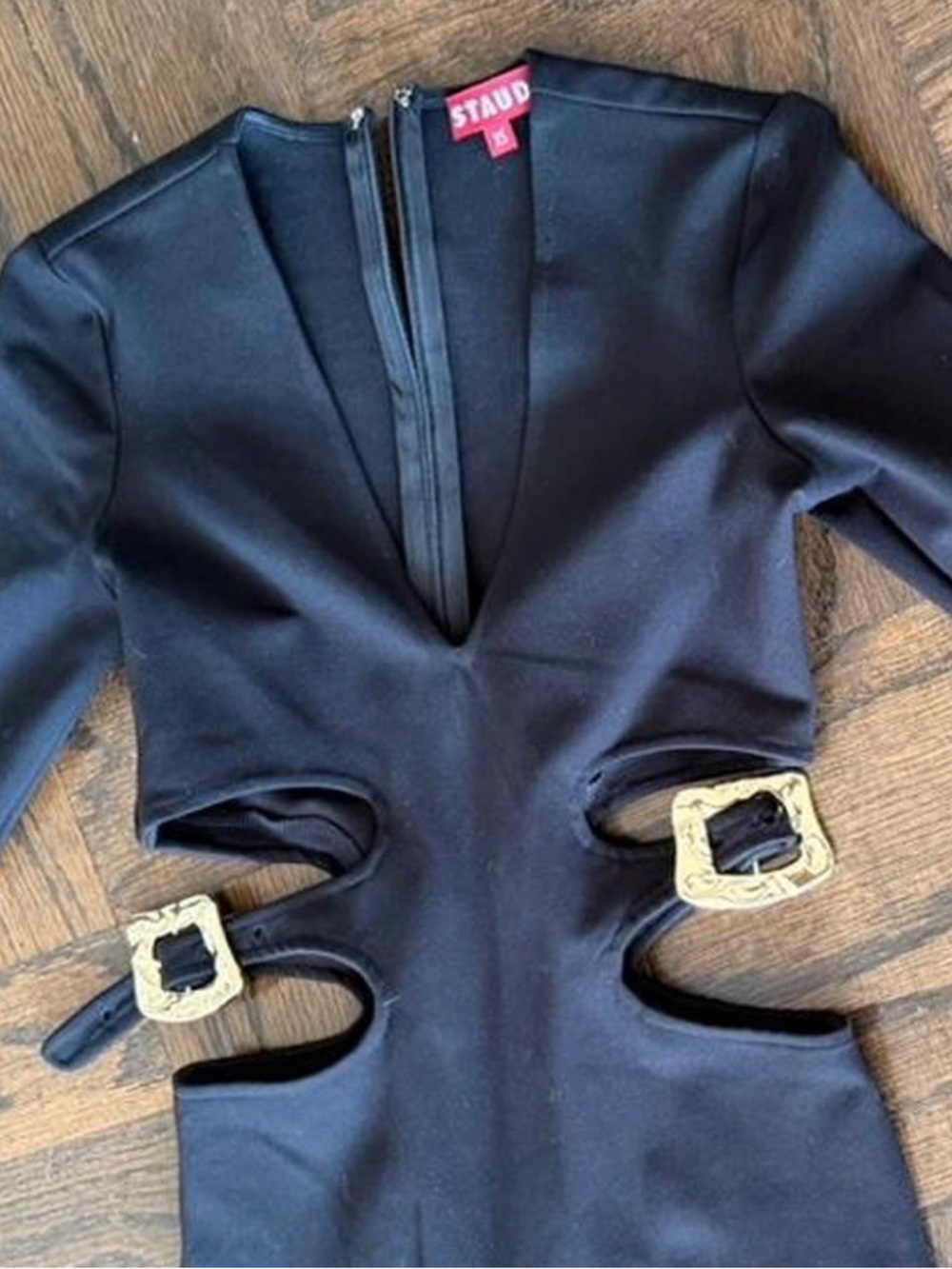 STAUD Black Long Sleeve Maxi Dress with Side Cutout & Buckle - Picture 2 of 5